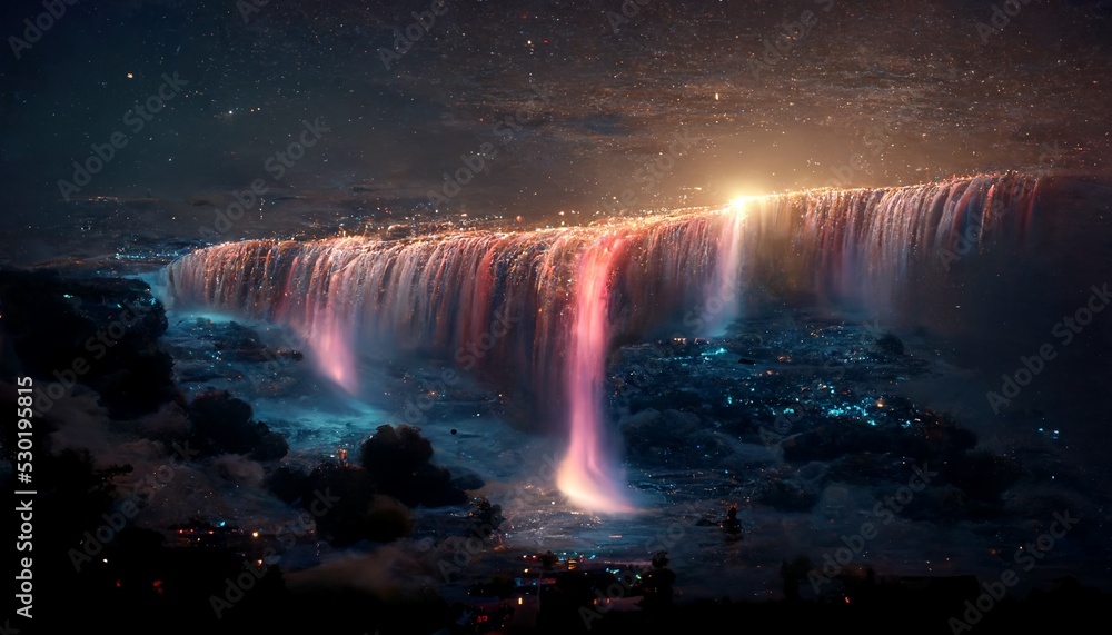 falls at night colorful 3d rendered illustration ideal for children's books and stories