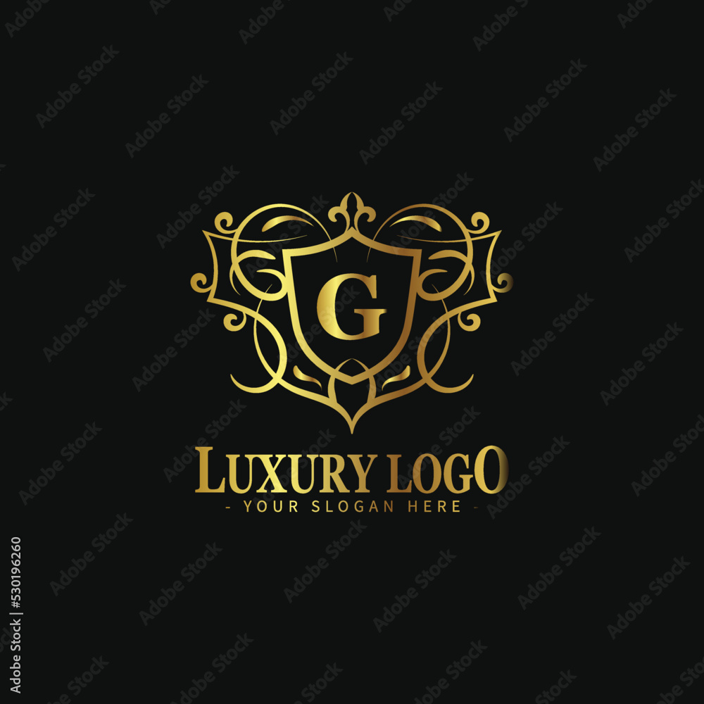 Fototapeta premium Luxury logo template. suitable for hotel logo, market logo, fashion logo, resort logo, boutique, wedding, etc