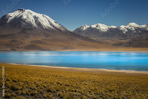 Laguna Miscanti  salt lake in Atacama desert  volcanic landscape  Chile
