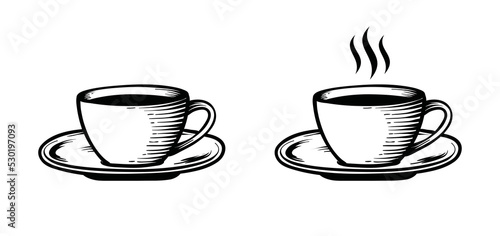 Hot coffee cup or cup tea symbol icon vector. Drinking coffee at the caf   sign symbol had drawn logo vector