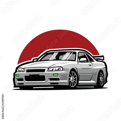 Japanese JDM Sport Car Vector Illustration Isolated. Best for Automotive Tshirt Design