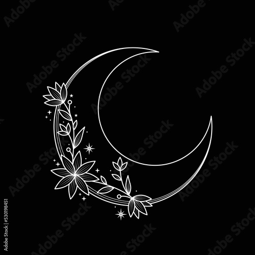 monochrome floral moon logo design