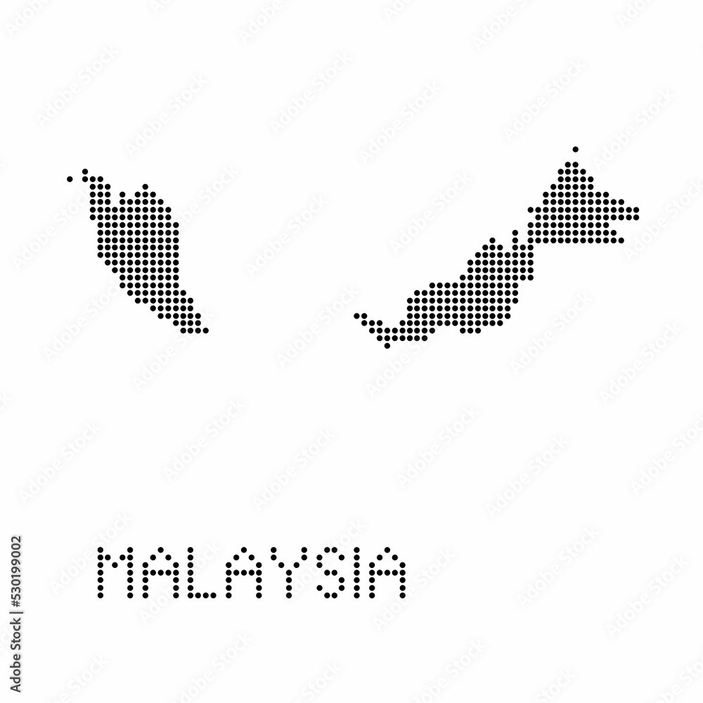 Malaysia map with grunge texture in dot style. Abstract vector illustration of a country map with halftone effect for infographic. 