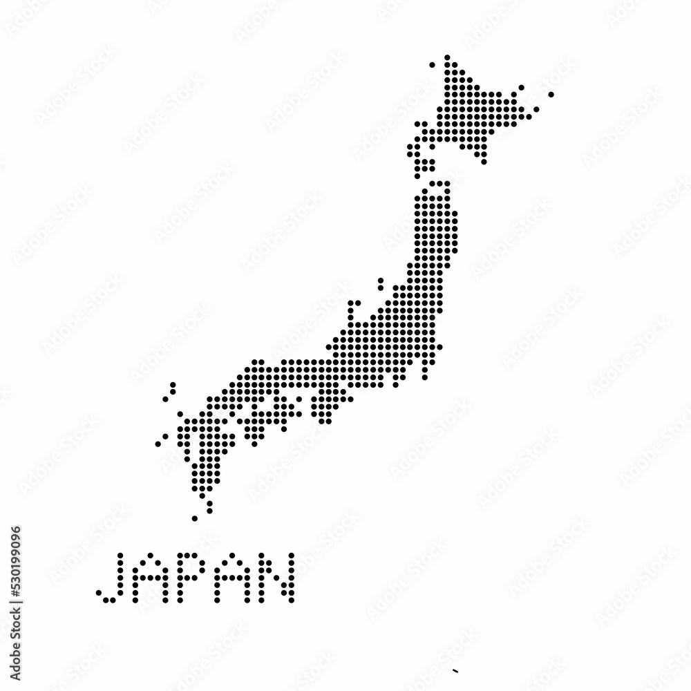 Japan map with grunge texture in dot style. Abstract vector illustration of a country map with halftone effect for infographic. 