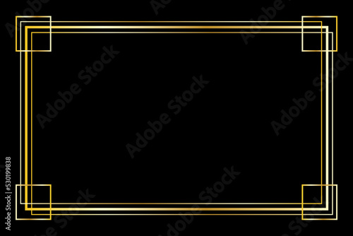 Gold frame black background. Edge frame. Decorative border. Vector illustration. Stock image.