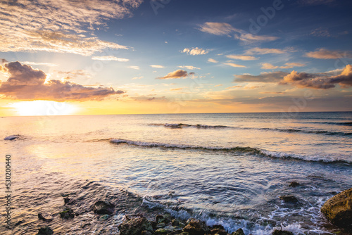 Montego Bay idyllic caribbean beach at sunset, Jamaica, Caribbean Sea