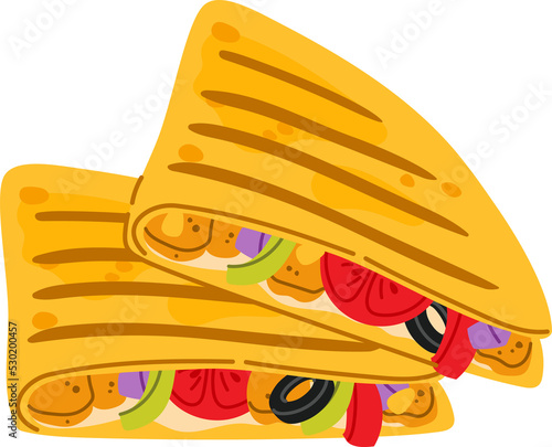 Burrito with meat and vegetables, fastfood snack