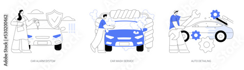 Automobile care service abstract concept vector illustrations.