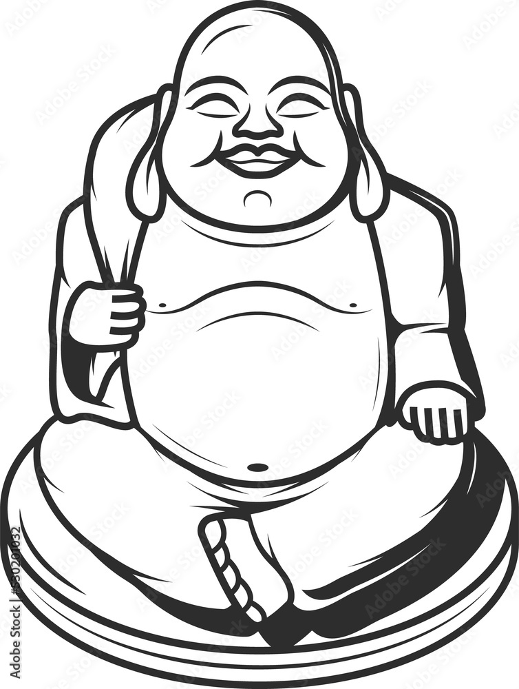 Naklejka premium Fat Buddha isolated Chinese buddhist monk statue