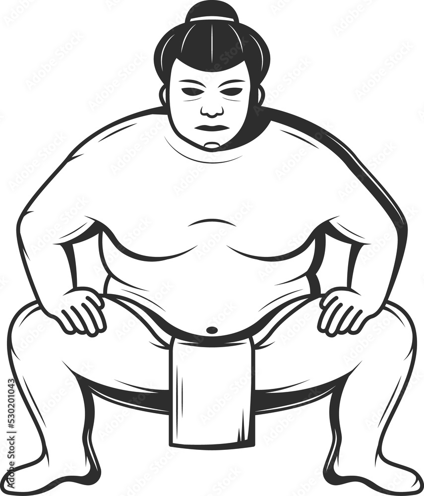 Sumo wrestler rikishi isolated asian athlete man Stock Illustration ...