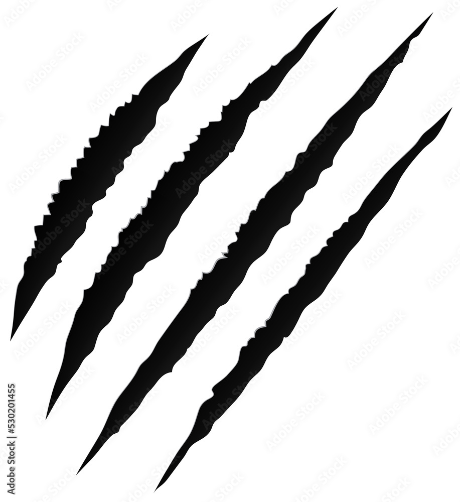 Animal nails trace, sharp scratches claw isolated - obrazy, fototapety, plakaty 