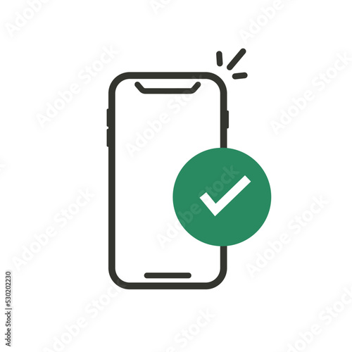 Cell phone icon with completed or accepted information.