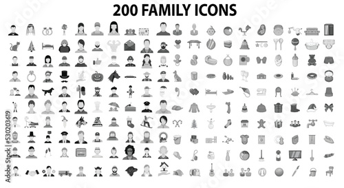 200 family icons set in flat style for any design vector illustration