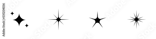 Conjunto de icono de brillo. Concepto de decoración de luces resplandecientes, estilo estrella negro. Ilustración vectorial
