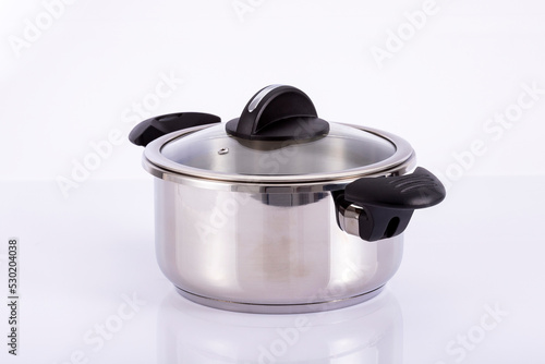 Stainless steel pot with glass lid - Neutral background