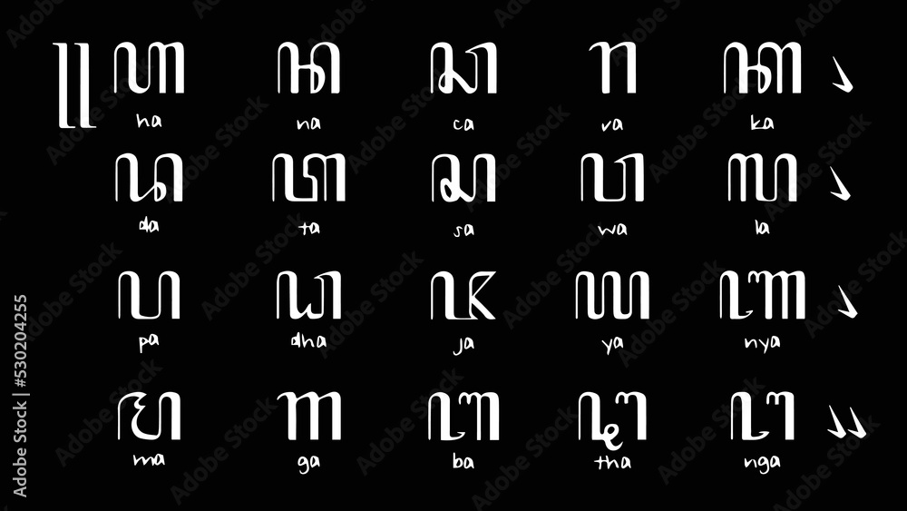 Black and white Javanese traditional alphabet Black and white Javanese traditional alphabet