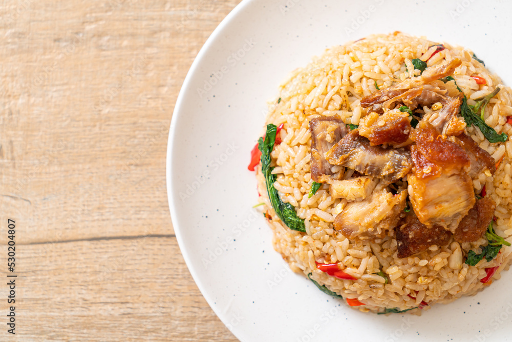 fried rice with Thai basil and crispy belly pork fried rice with Thai basil and crispy belly pork
