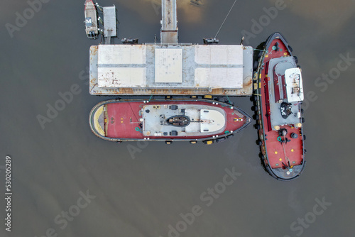 Overhead view of two tugboats. Jacksonville, Florida. 