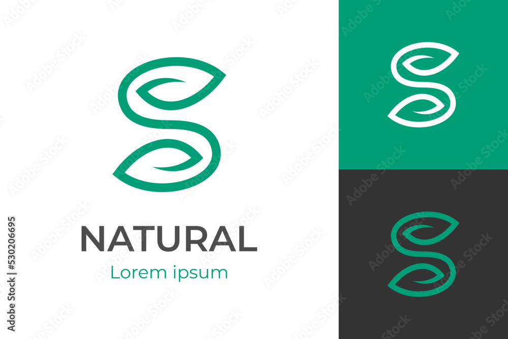 initial letter s nature green leaf logo design line art style vector ...