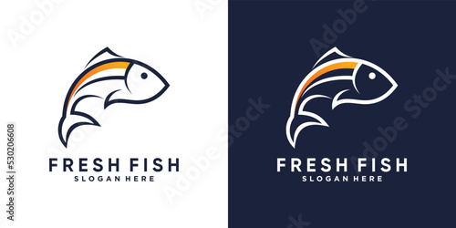 Fresh fish logo design template with creative idea