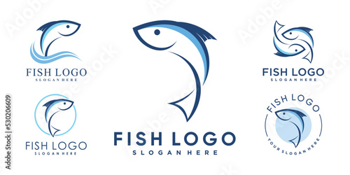 Vászonkép Set of fish logo design template with creative idea