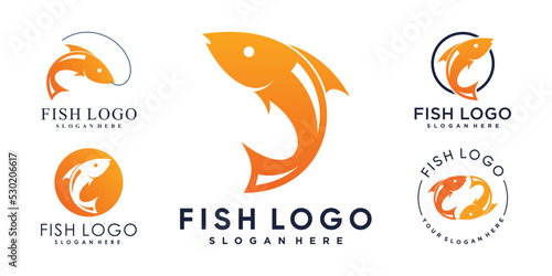Set of fish logo design template with creative idea