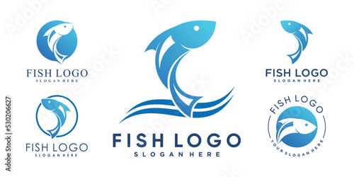 Set of fish logo design template with creative idea