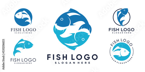 Set of fish logo design template with creative idea