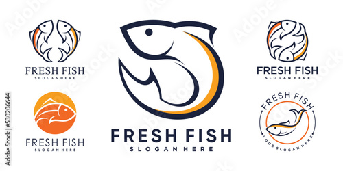 Set of fresh fish logo design template for business icon with creative idea