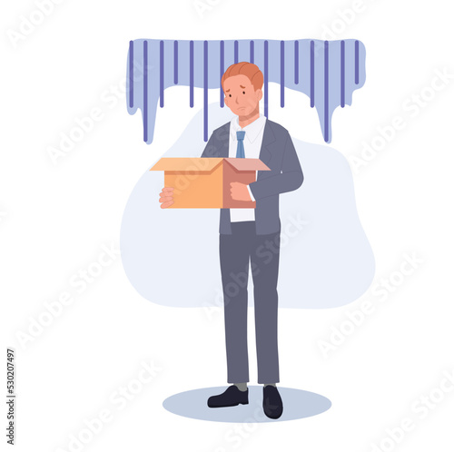 Businessman firing from job, employee layoff from job, sad person become unemployed. Man fired from job. Vector illustration