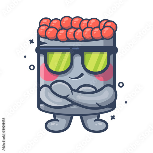 cute ikura sushi food character mascot with cool expression isolated cartoon in flat style design