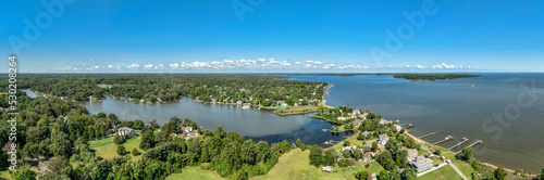 Aerial view of Chesapeake Bay coastline with Magothy river  Gibson island and luxury houses