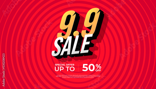 9.9 Shopping day Poster or banner. 9.9 Mega sale banner template design for social media and website.