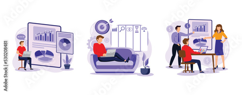 Business enterprise management. Business information system, SMART objectives, marketing meetup, business internet forum. set flat vector modern illustration