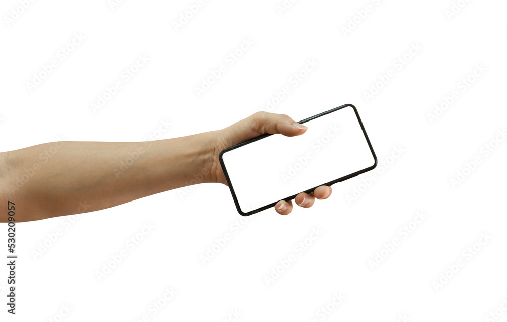 Man hand holding black smartphone with blank screen isolated on white background, included clipping path. Man hand holding black smartphone with blank screen isolated on white background, included clipping path.