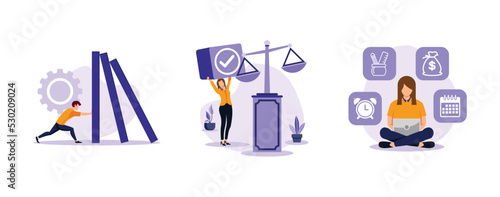Personal quality. Resilience, accountability and discipline, mental strength, psychological flexibility, decision making. set flat vector modern illlustration