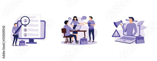 Job proposal. Virtual job fair, internship, job alert, online hiring, human resources service, professional growth. set flat vector modern illustration
