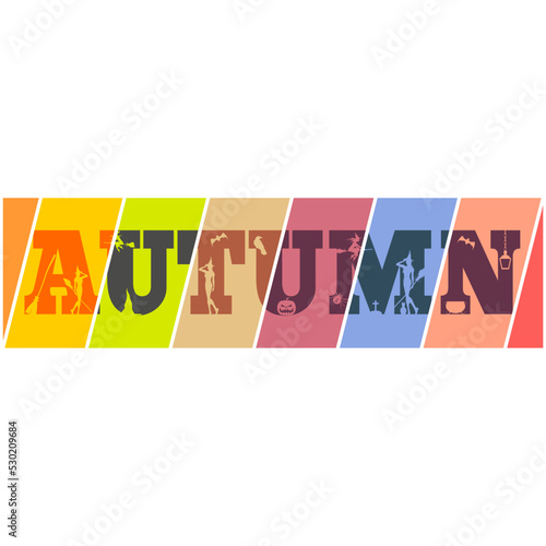 Autumn word and silhouettes of witches on it. Sliced Halloween background