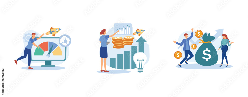 Business incubator. Startup accelerator, venture investment fund, startup mentoring, business opportunity, angel investor. set flat vector modern illustration