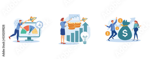 Business incubator. Startup accelerator, venture investment fund, startup mentoring, business opportunity, angel investor. set flat vector modern illustration