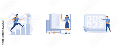Public school. K-12 program, school curriculum, course enrollment, learning calendar, education plan, degree program. set flat vector modern illustration