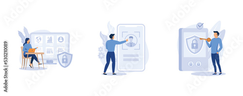 Digital security. Information privacy, verification technologies, access control system, data access, user password. set flat vector modern illustration