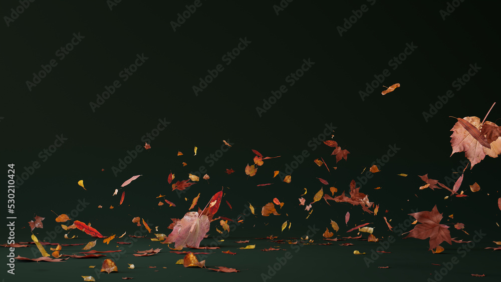 Dark Green Seasonal Background with Falling Autumn Leaves. Natural ...