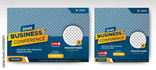 Annual Business Conference live webinar banner invitation and social media post template. Business webinar invitation design. Vector EPS 10