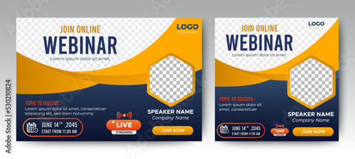 Online Business Conference live webinar banner invitation and social media post template. Business webinar invitation design. Vector EPS 10