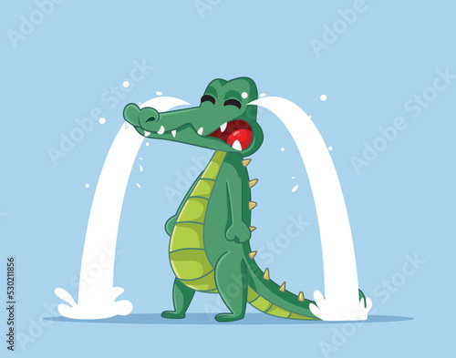 Crocodile Tears Vector Concept Cartoon Illustration. Stressed alligator feeling desperate and anxious sobbing and weeping fake tears
