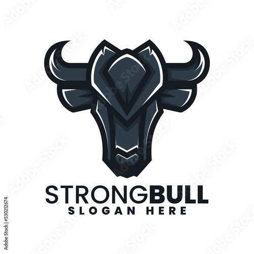 Vector Logo Illustration Strong Bull Simple Mascot Style.