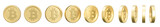 Set of golden coin in different shape on white background. 3d rendering illustration.
