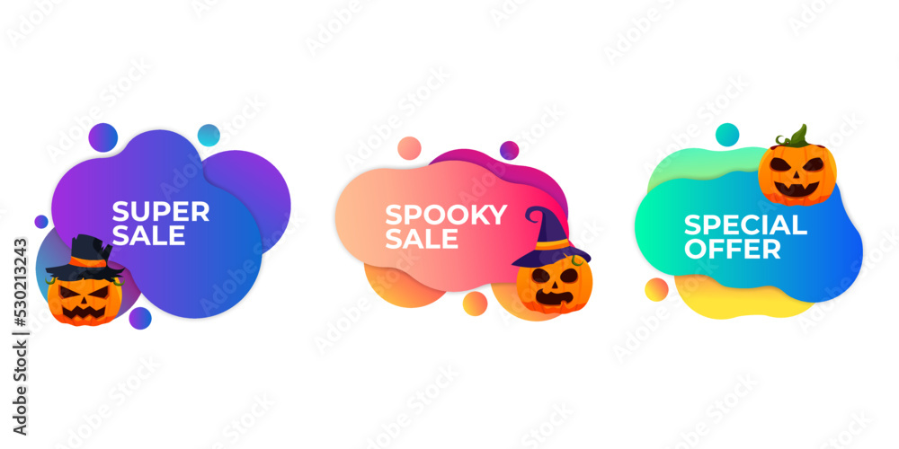 Creative modern set banners for halloween celebration with scary face of pumpkins