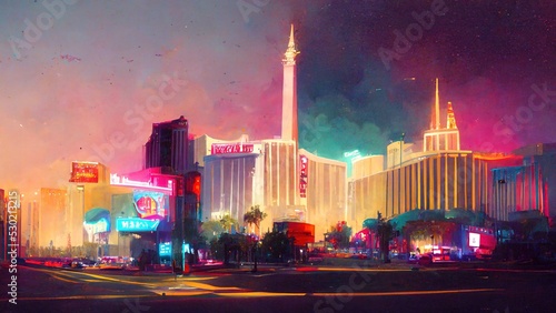 Photographie Las Vegas city landscape, vegas painting illustration